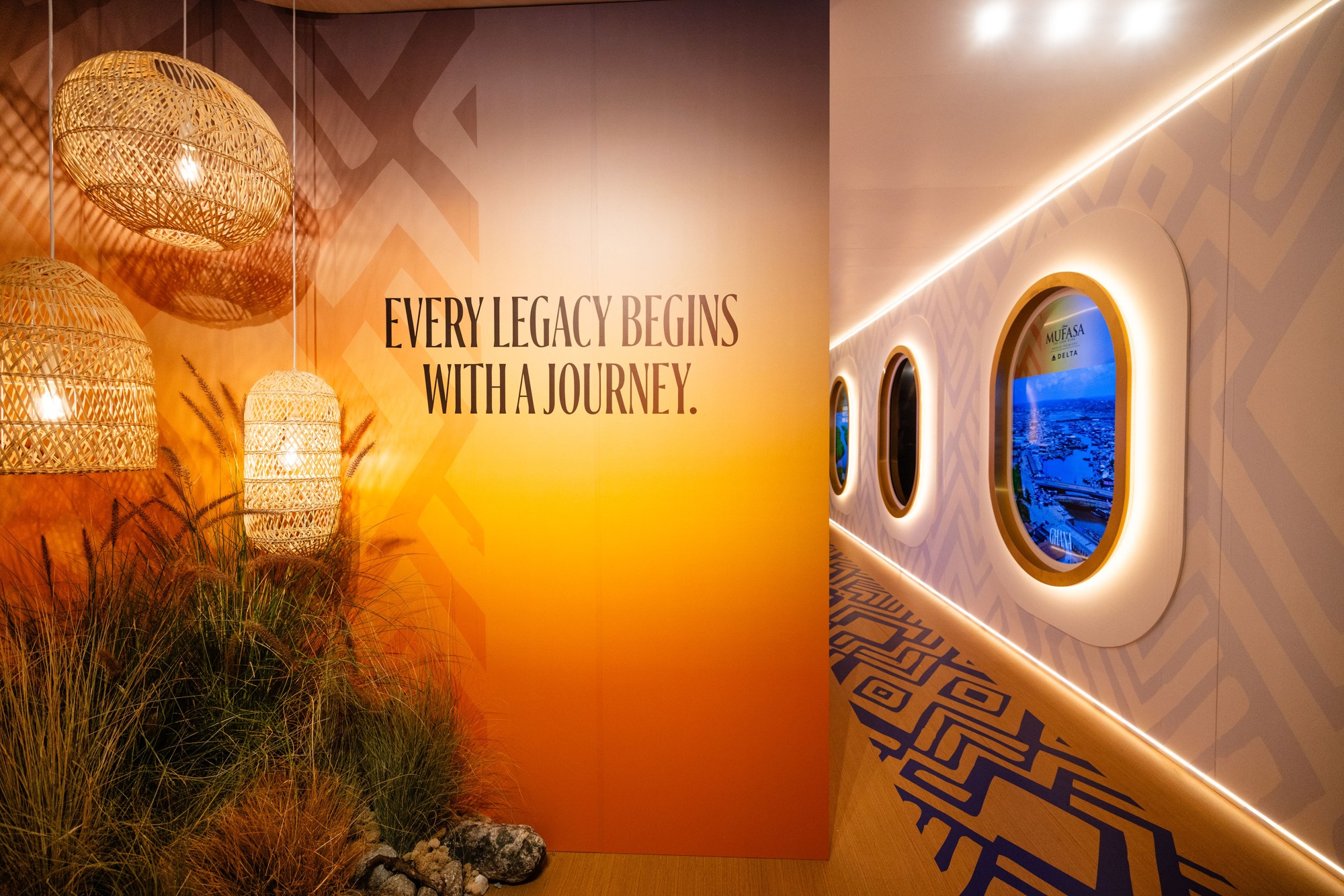 Detail of Delta branding in the Mufasa premiere environment